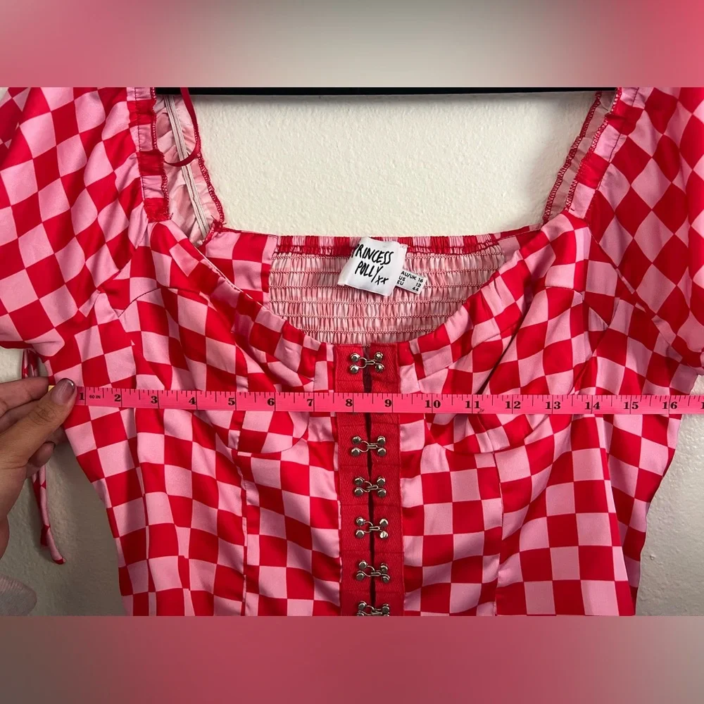 Princess Polly Red & Pink Checkered Crop Top - Picture 3 of 4